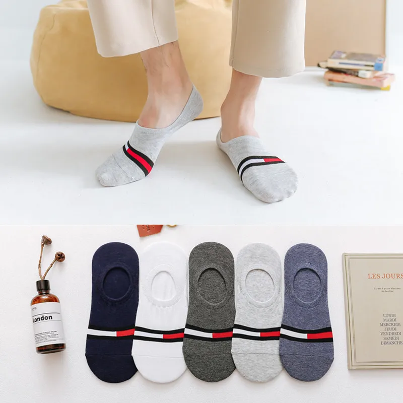 

5 Pairs/new Summer Thin Men's Silicone Non-slip Invisible Short Socks Color Matching Casual Shallow Mouth Boat Socks Personality
