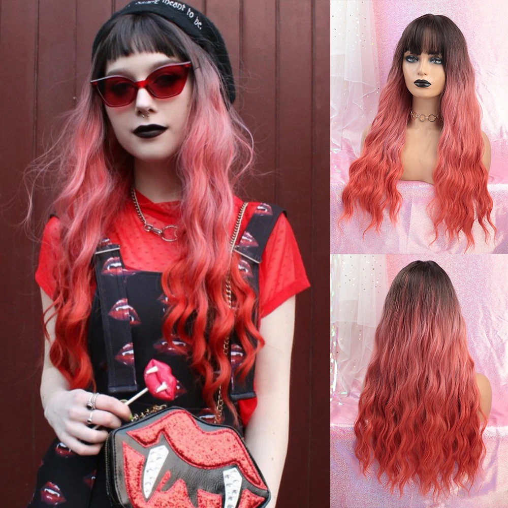 Inhair Cube женский парик темно-коричневый корень Омбре Красный Длинные волнистые термостойкие синтетические волосы парики для женщин использование и косплей бесплатные подарки