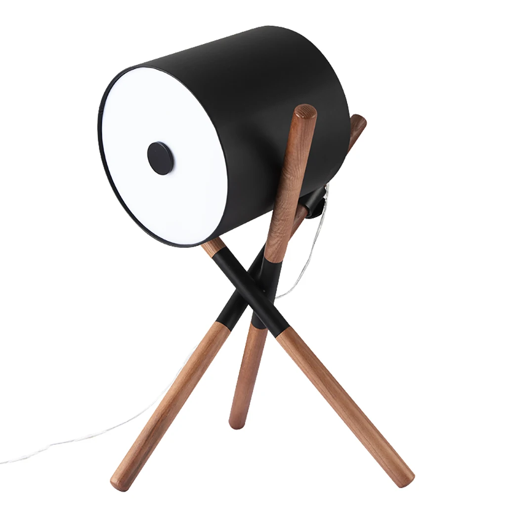

Northern Europe Living Room Decoration LED Desk Table Light Lamps Tripod Drum Walnut Wood Wooden Bedroom Bedside Decorative Lamp