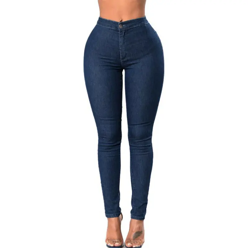 

Women Denim Jeans Plain Long Pants Ladies Casual Fitness Solid Slim Fit Trousers