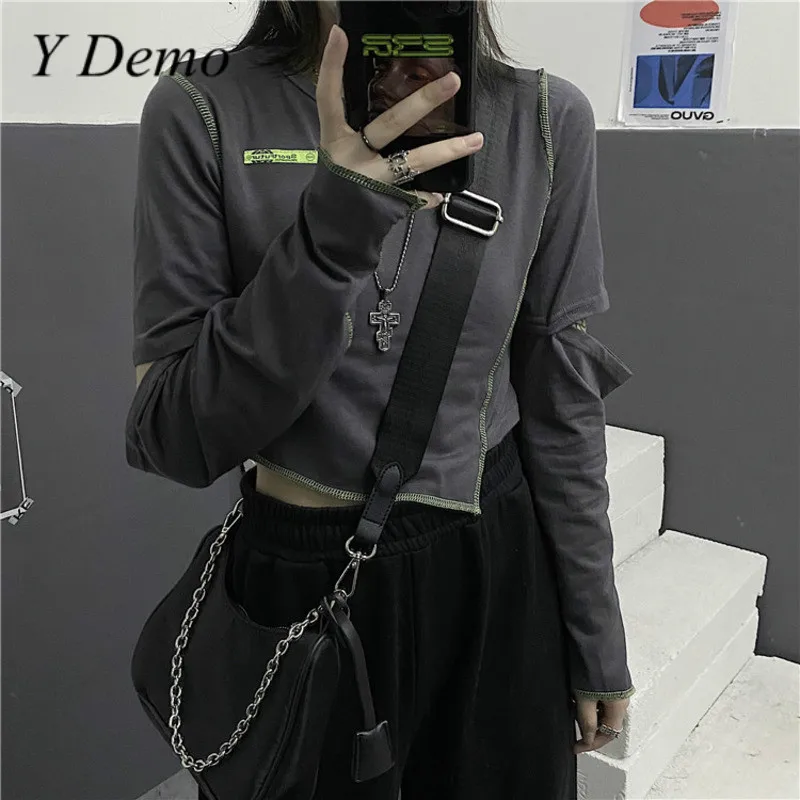 Женская футболка с длинным рукавом круглым вырезом и принтом|Футболки| |