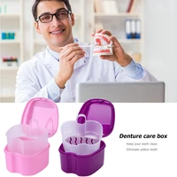 1pc dental false teeth storage box with hanging net container teeth organizer cleaning teeth dental storage supplies
