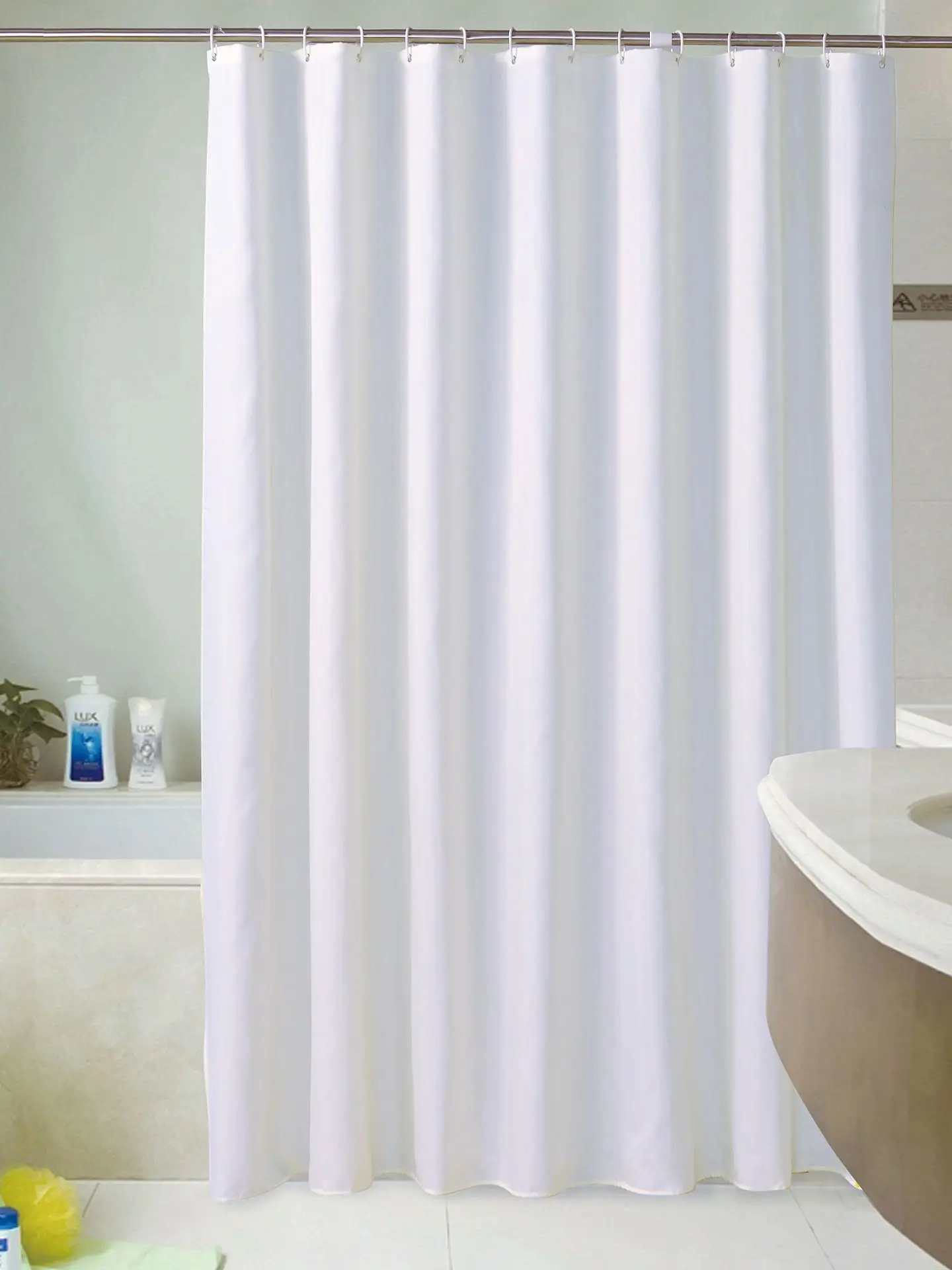 

White Shower Curtain Waterproof Polyester Thicken Shower Curtain Waterproof and Mildew-Proof Cord Fabric Bathroom Curtain