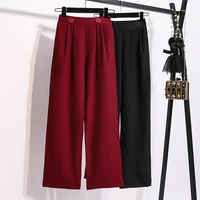 summer autumn office lady wide leg pants elastic women loose long trousers 4xl wine suits clothes straight