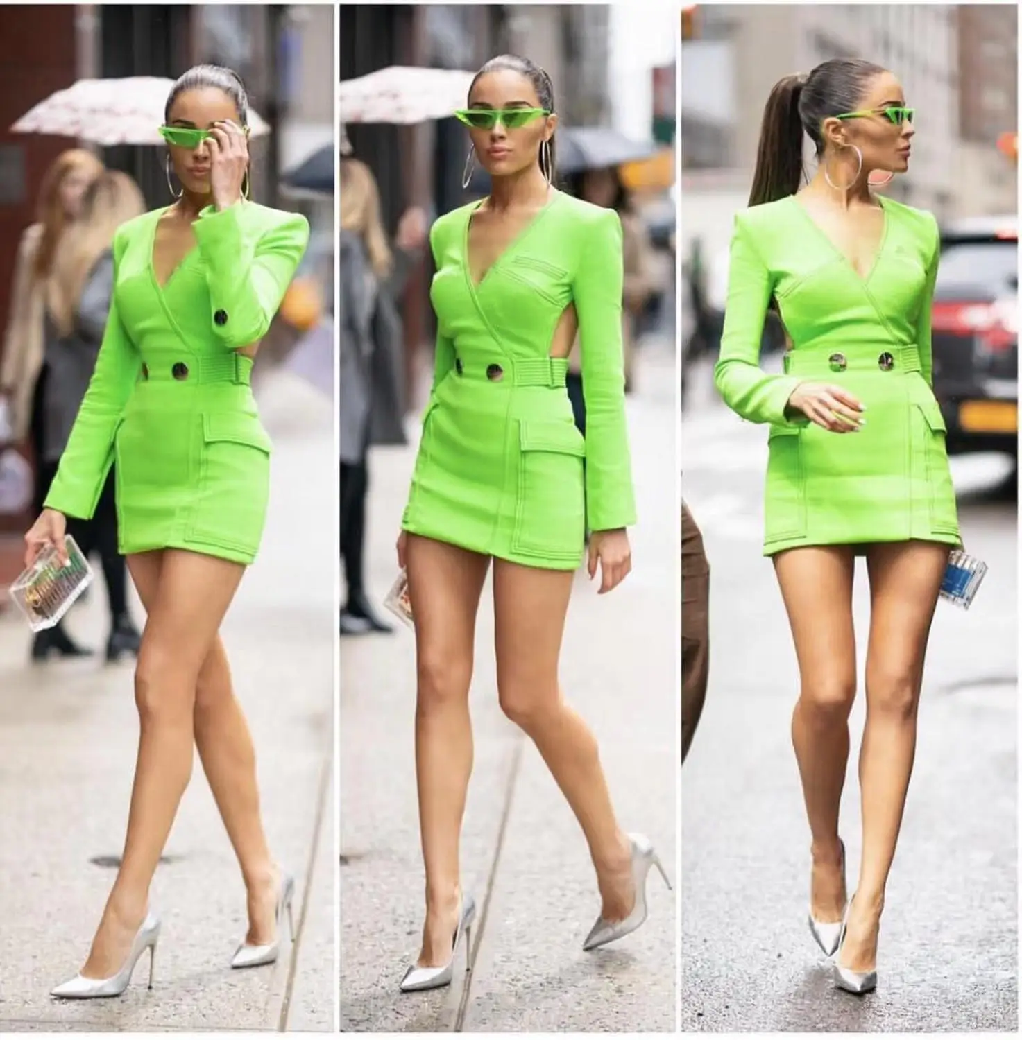 Женское вечернее платье на пуговицах неоново зеленое облегающее из