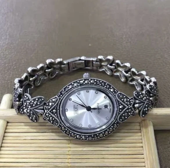 

New Limited Edition Classic Elegant S925 Silver Pure Thai Silver Bracelet Watches Thailand Process Rhinestone Bangle Dresswatch