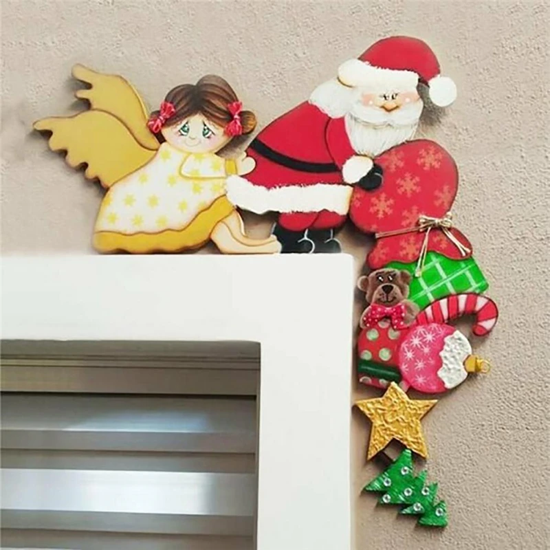

Рождественское украшение для дверной рамы, Рождественское украшение в виде Санта-Клауса, лося, деревянная дверная рама, Рождественский Дек...