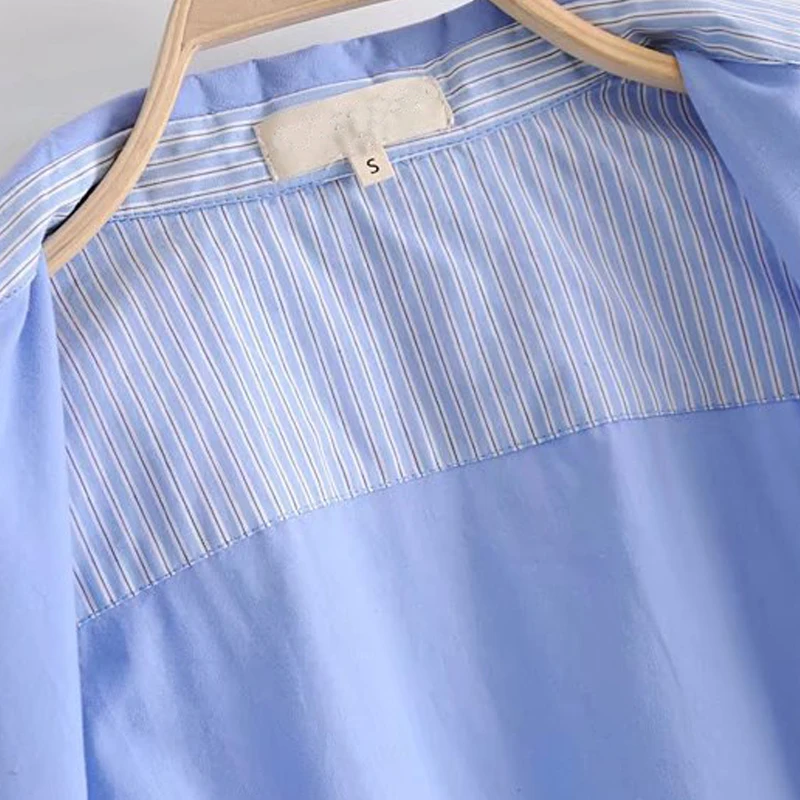 HStar 2020 Женская Повседневная Блузка с длинным рукавом и отложным воротником синяя