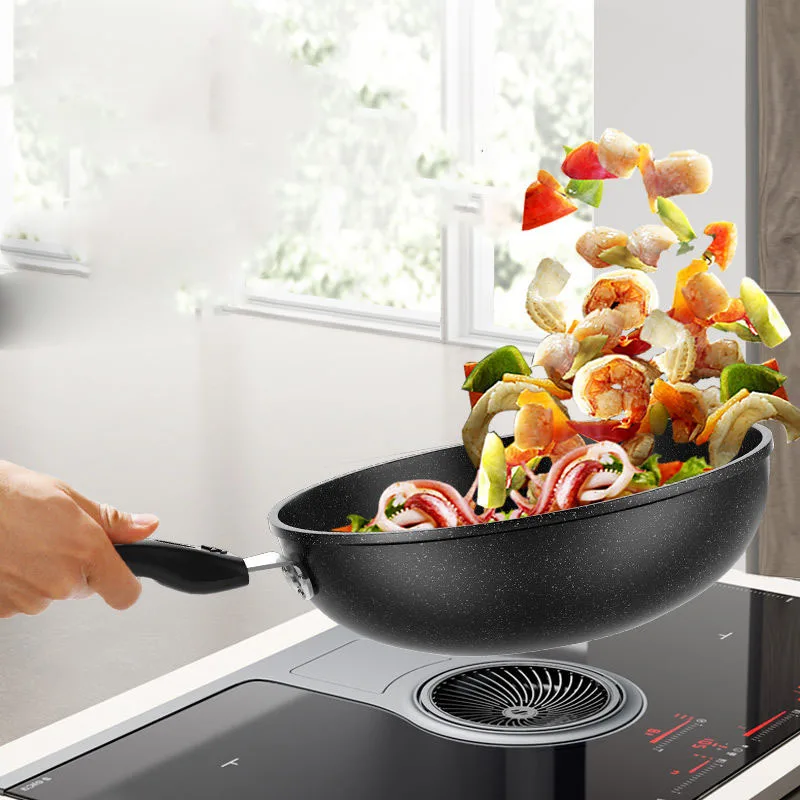 Сковорода с антипригарным покрытием задняя пшеничной камня ВОК 30CM32CM34CM бытовой