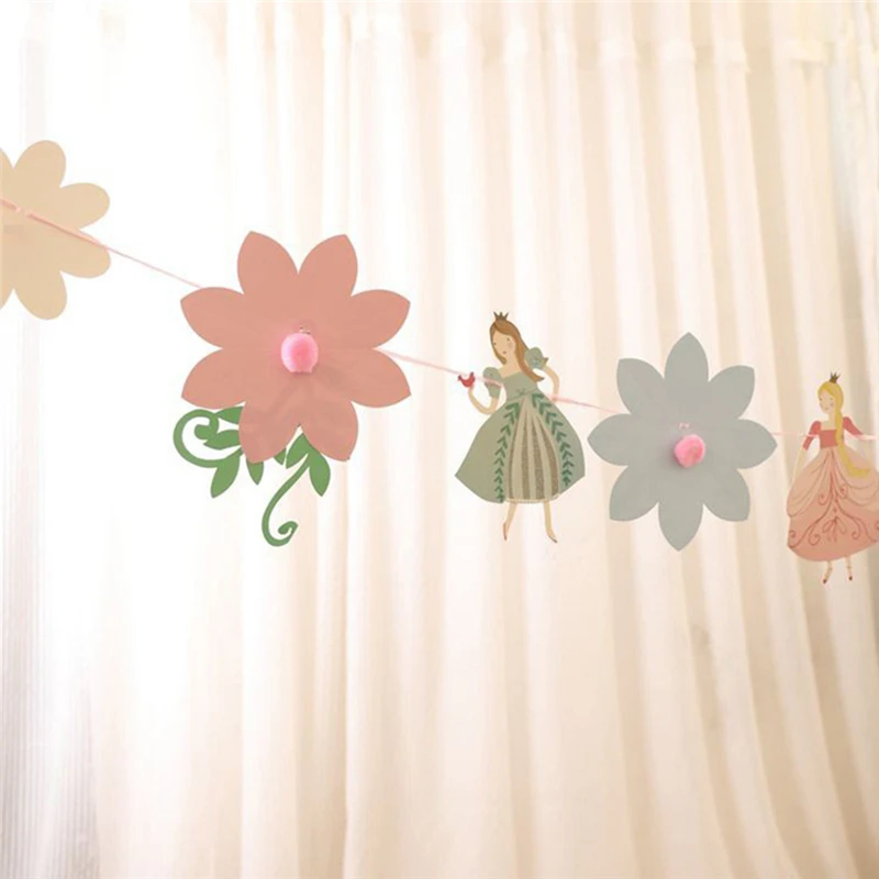 

Flower Fairy Banner Paper Garland For Birthday Party Dancing Princess Bunting Baby Shower Girls Favorite Decoration Supplies