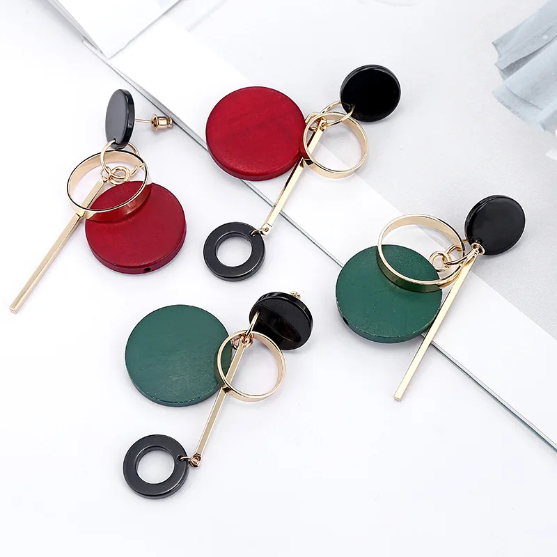 Асимметричные круглые деревянные длинные серьги с кисточками для женщин модные