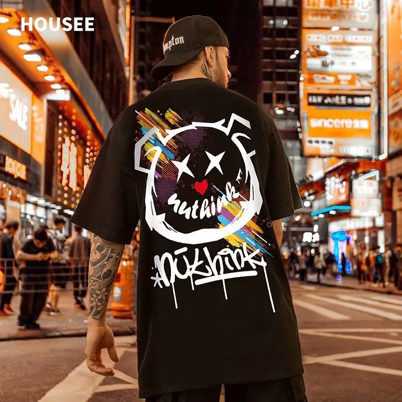 Японская брендовая футболка оверсайз с изображением радужного медведя коротким