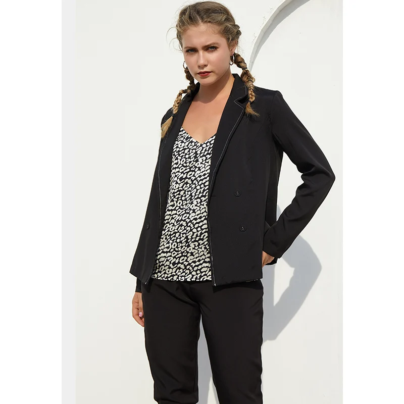 Heliar Black Double Breasted Buttons Jacket and Trousers Suits OL Two Pc Sets of Women two piece sets Coat pants 2019 Summer | Женская
