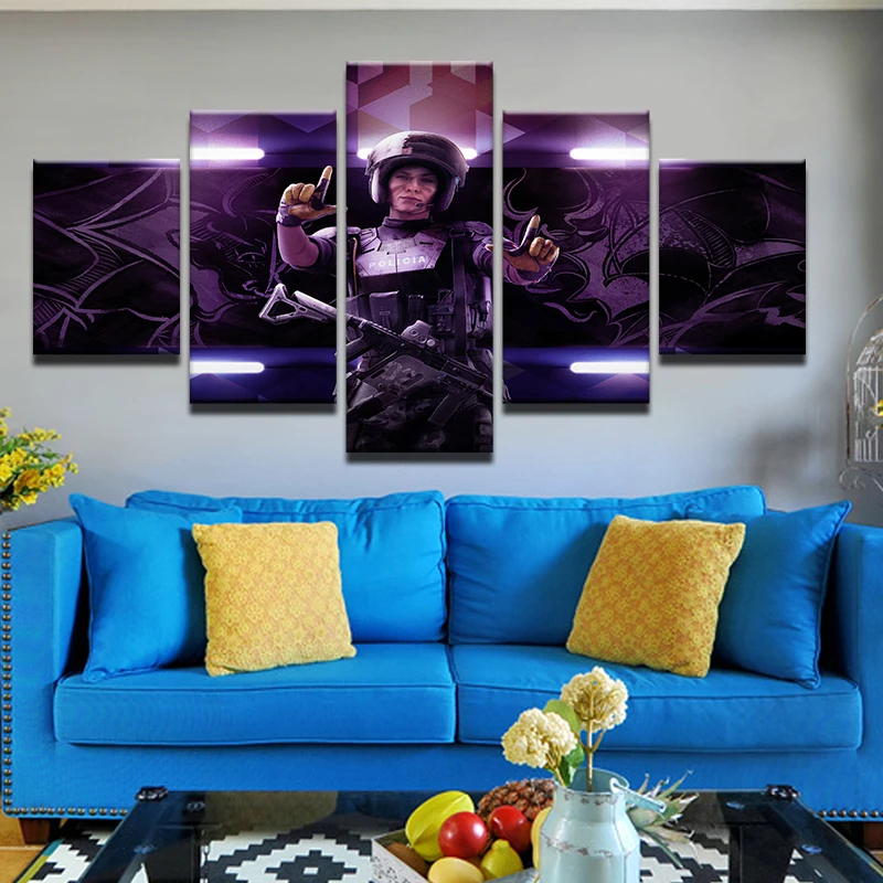 Топ горячей игры Тома Клэнси Радуга шесть осадная Живопись Холст Wall Art 5 Панель