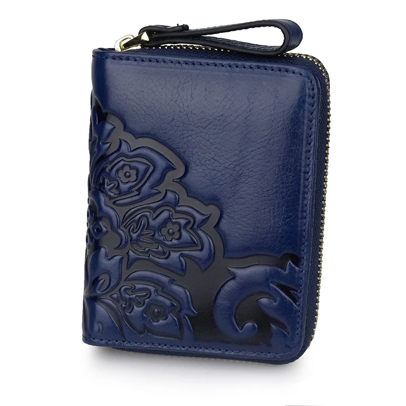 Высококачественный Женский кошелек с Цветочным Тиснением синего цвета