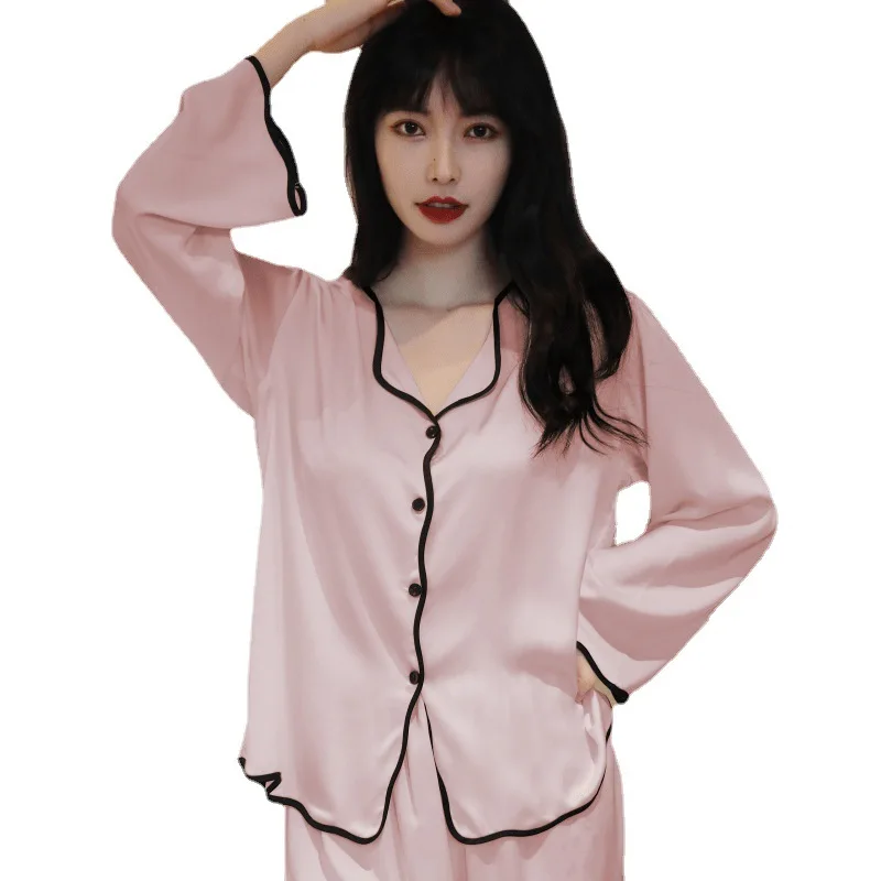 2021 New Spring Summer Ice Silk Women's Pajamas Sets Silk Loose Cardigan Thin Color Nightwear Home Wear Sexy Sleepwear Nightgown