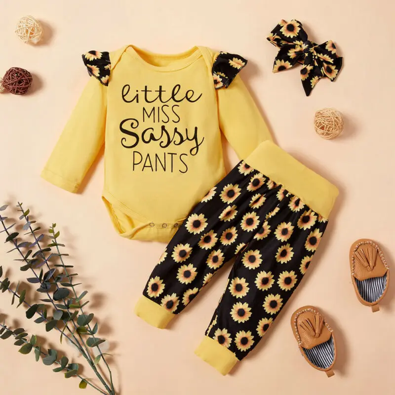 

3PCS New Baby Girls Clothing Sets For Tops Playsuit Bodysuit Floral Pants Headband Outfit Newborn Infant Baby Girls Clothes Set