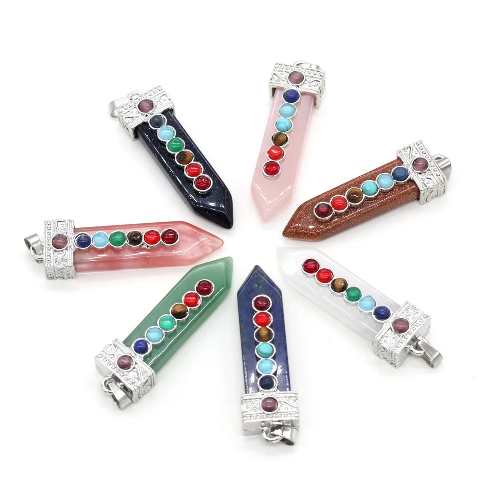 

Explosive Natural Stone Seven Chakra Reiki Healing Metal Alloy Crystal Column Shape Pendant Making Necklace Earring Jewelry Gift