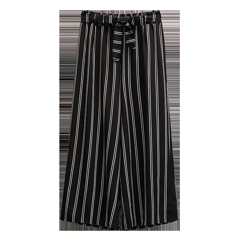 

Nkandby Plus Size Women Trousers 2021 Summer Fashion Drawstring Striped Wide Leg Pants Loose Korean Long Pants Female Oversized