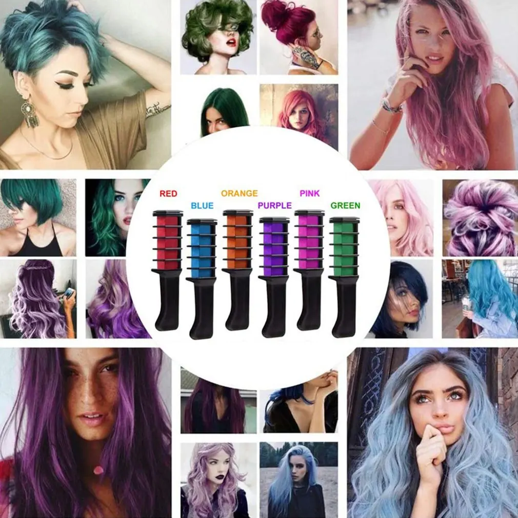 

6pcs Hair Chalk Comb Temporary Hair Color Washable Non Toxic Mini Hair Dye Comb for Kids Teens Party Cosplay DIY