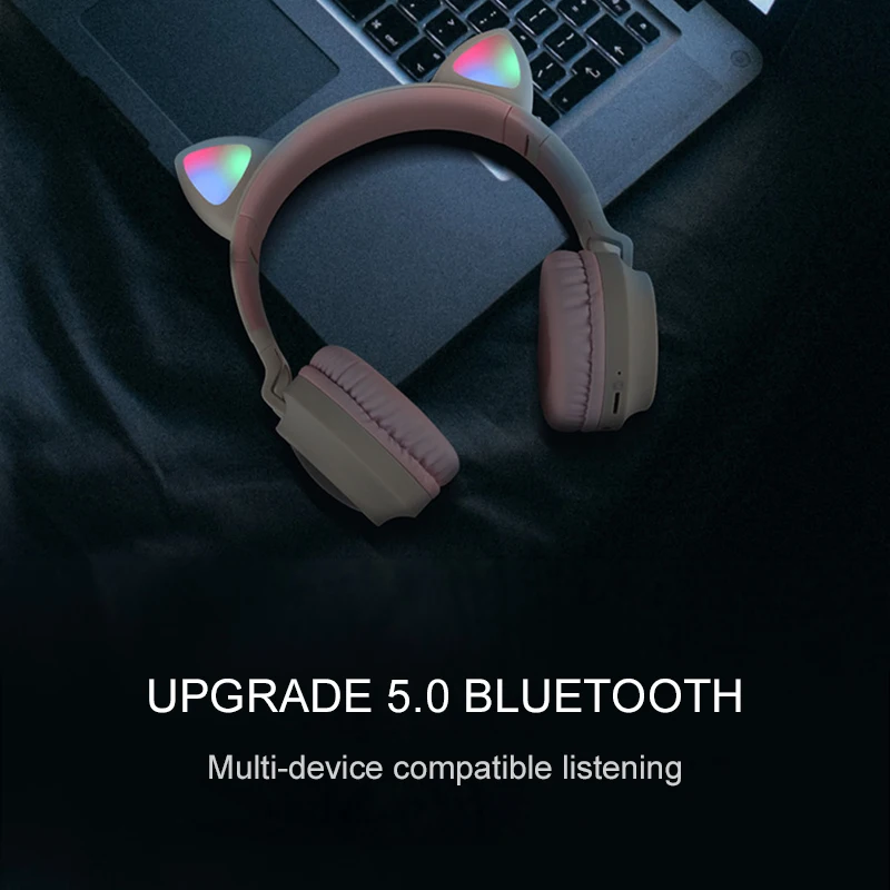 Детские беспроводные bluetooth-наушники с кошачьими ушками, складные стереонаушники, детские наушники для мальчиков и девочек, прекрасный подарок, светодиодный светильник