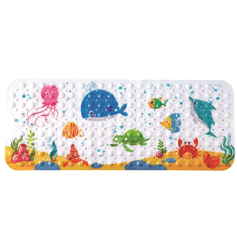 Alfombrilla de ba&ntilde;era para ni&ntilde;os de 100x40cm, alfombrilla de ba&ntilde;o con patr&oacute;n de fondo marino, impresa, alargada, de PVC, alfombrilla de suelo de dibujos animados-1