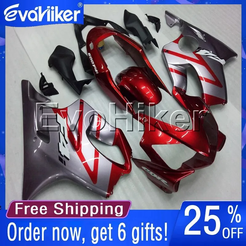 

Custom for motorcycle cowl CBR600F4i 2004 2005 2006 2007 04-07 Injection mold motorcycle fairings red silver+gifts