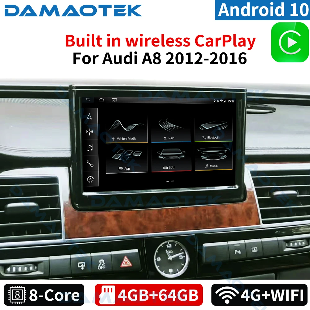 

DamaoTek Android 10 8" car radio Autoradio Multimedia System for Audi A8 A8L D4 2012 - 2016 Android Auto Upgrade Carplay WIFI 4G