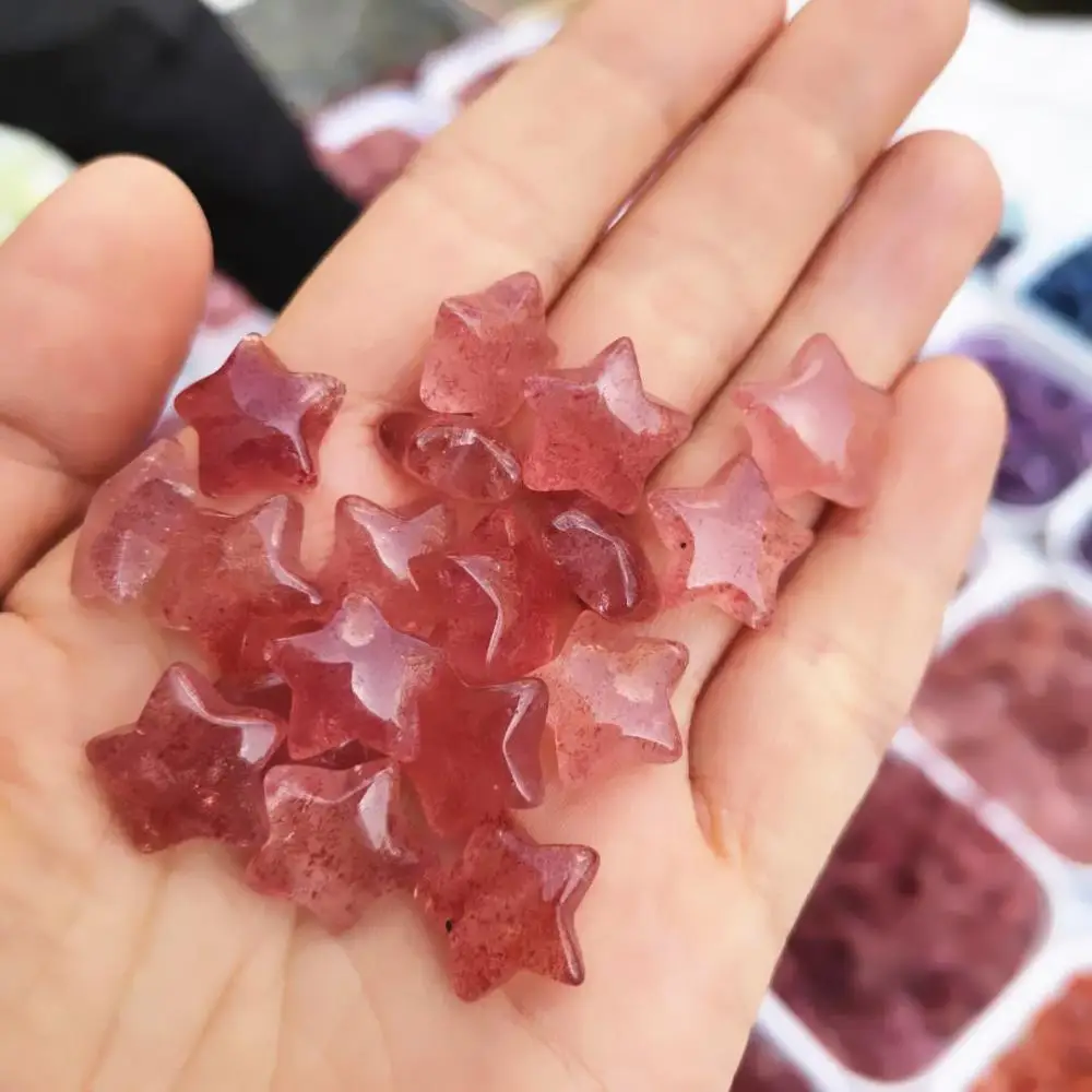 

10pcs Natural strawberry quartz Crystal mini star and moon for DIY