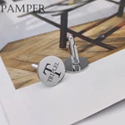 Классические круглые гравированные монограммные запонки PAMPER, мужские запонки с буквенным именем на заказ, персонализированные свадебные наборы из нержавеющей стали, подарок