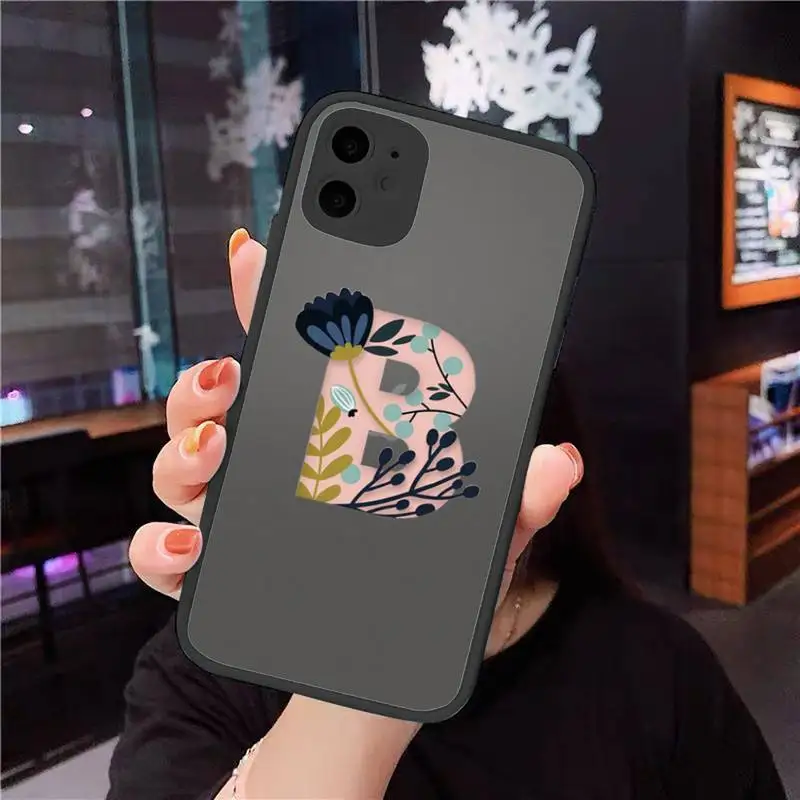 

Custom 26 letter flower Phone Cases matte transparent For iphone 7 8 11 12 plus mini x xs xr pro max cover