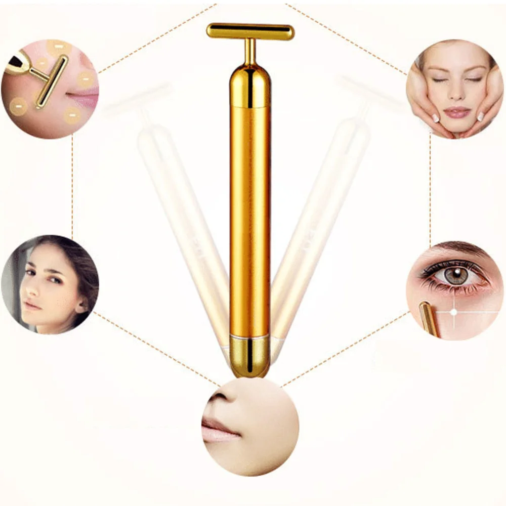 24k Gold Energy Beauty stick Вибрация для лица укрепляющий и морщин массажер палка ухода за