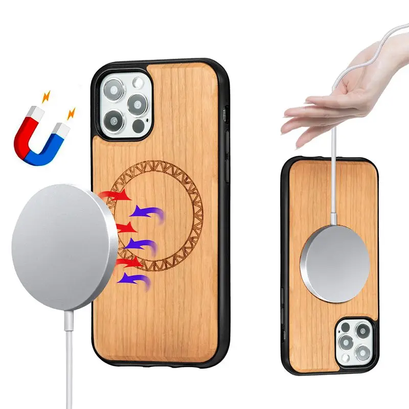 10 шт для iPhone 12 Pro Magsafe Совместимость натурального дерева грецкого ореха бамбука