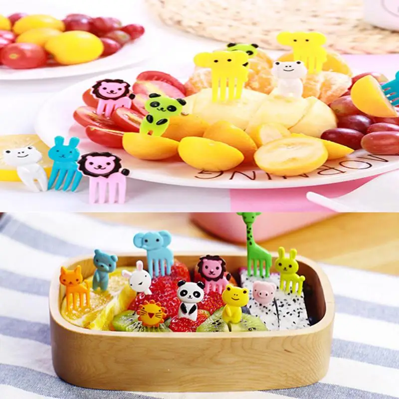 

10Pcs Cute Forks Mini Animal Farm Cartoon Food Picks Children Snack Cake Dessert Food Fruit Forks Lunch Bento Tableware