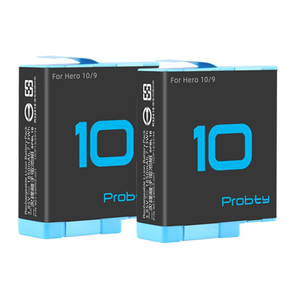 2 аккумулятора 1850 мАч для GoPro Hero 10 2-стороннее зарядное устройство со светодиодной