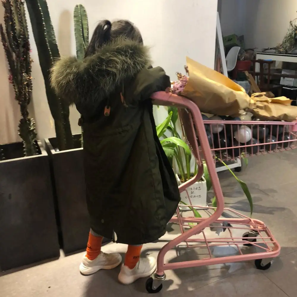 Green Green A Новинка года; зимние меховые куртки для мальчиков и девочек плотное длинное пальто с натуральным кроличьим мехом; детская верхняя одежда; теплая детская парка с рукавами; TZ343 - Цвет: Green Green A