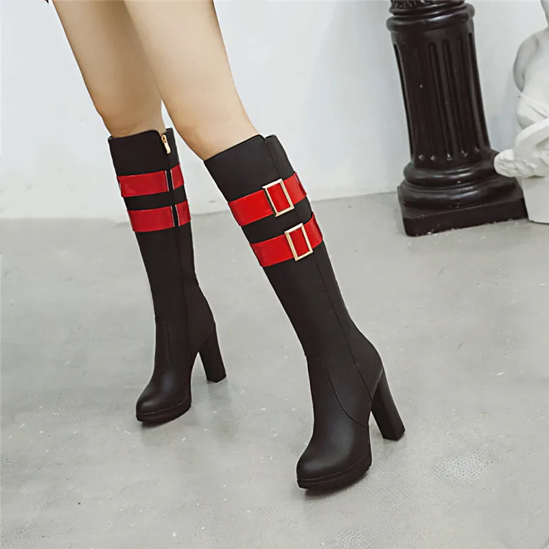 Женские сапоги на высоком каблуке YMECHIC высокие платформе с пряжкой молнии