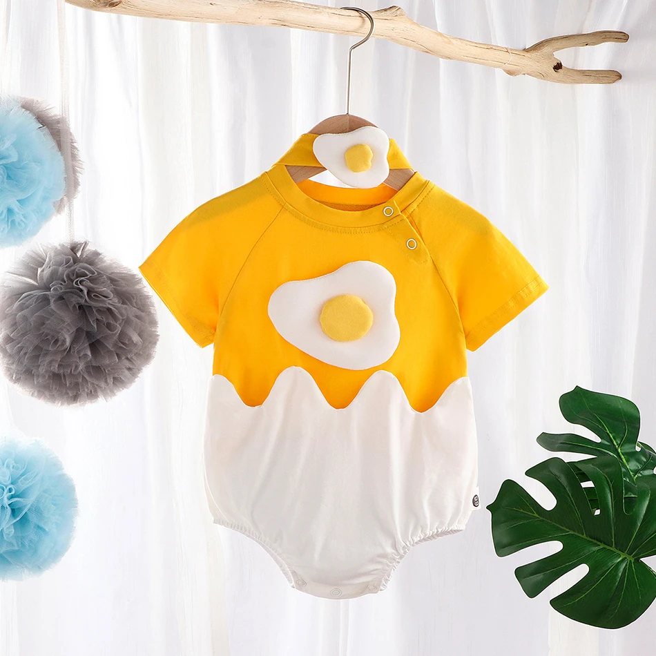 

Clothing for Baby Bodysuit Summer Unisex Short Sleeve Hair Band Egg-Yolk Yellow One-Piece Clothes for Newborns