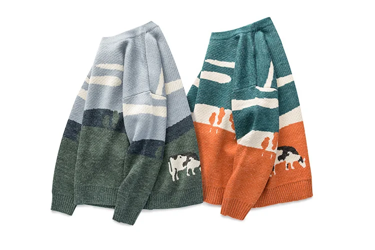 

Printed Sweaters for Male 2021 Spring Autumn Tops and Pullovers Long Sleeve Knitted Sweaters Casual Men's Pullovers PDG2225