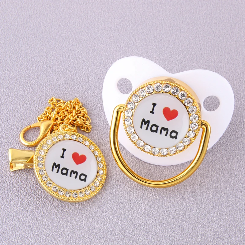 Роскошный чехол с надписью I Love MaMa и Bling Соска пустышка цепочкой зажимы для