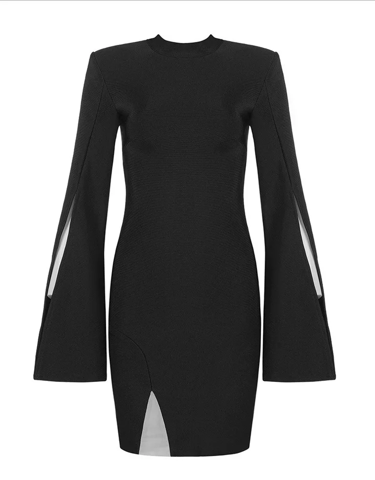 

BacklakeGirls 2019 Autumn Winter Black Red Mini Dress Frocks Sexy Horn Sleeve Grace Evening Party Cocktail Dress