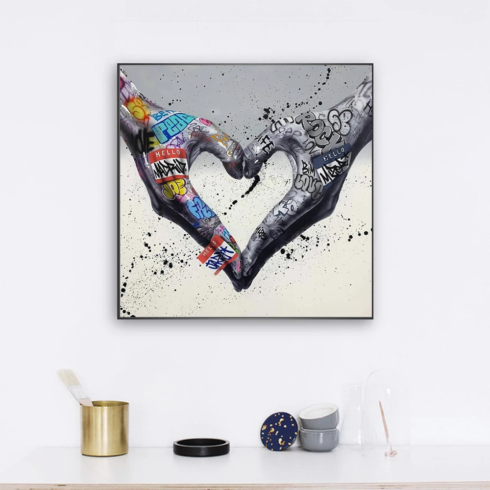 Граффити жест любовь уличного граффити холст настенная живопись Плакаты и