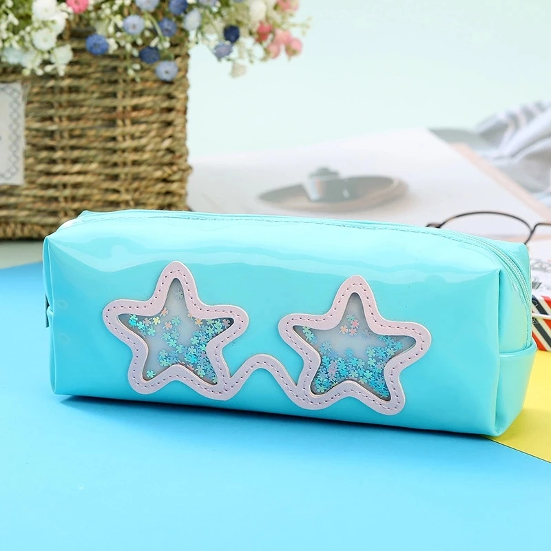 Пенал с блестками пентаграмма любовь сердце очки пенал для школы милый Футляр