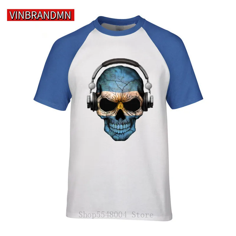 Sugar Skull Headset Argentina Мужская Футболка DJ футболка из 100% хлопка в стиле хип-хоп с флагом