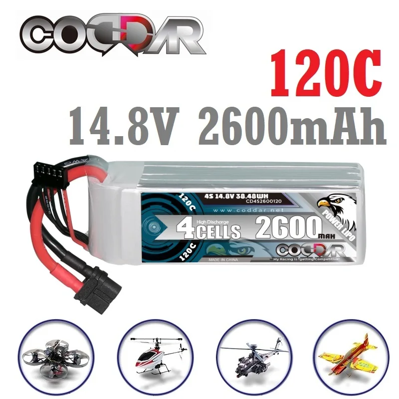 

Оригинальный CODDAR 4S HV 14,8 V литиевая батарея 2600mAh 120C для радиоуправляемого вертолета квадрокоптера FPV гоночного дрона запчасти