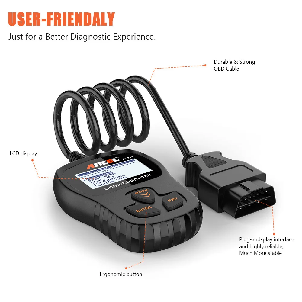 ANCEL AD210 OBD2 Автомобильный сканер OBD Код считыватель Erase ошибки нескольких языков автомобиля диагностический инструмент обновление бесплатно