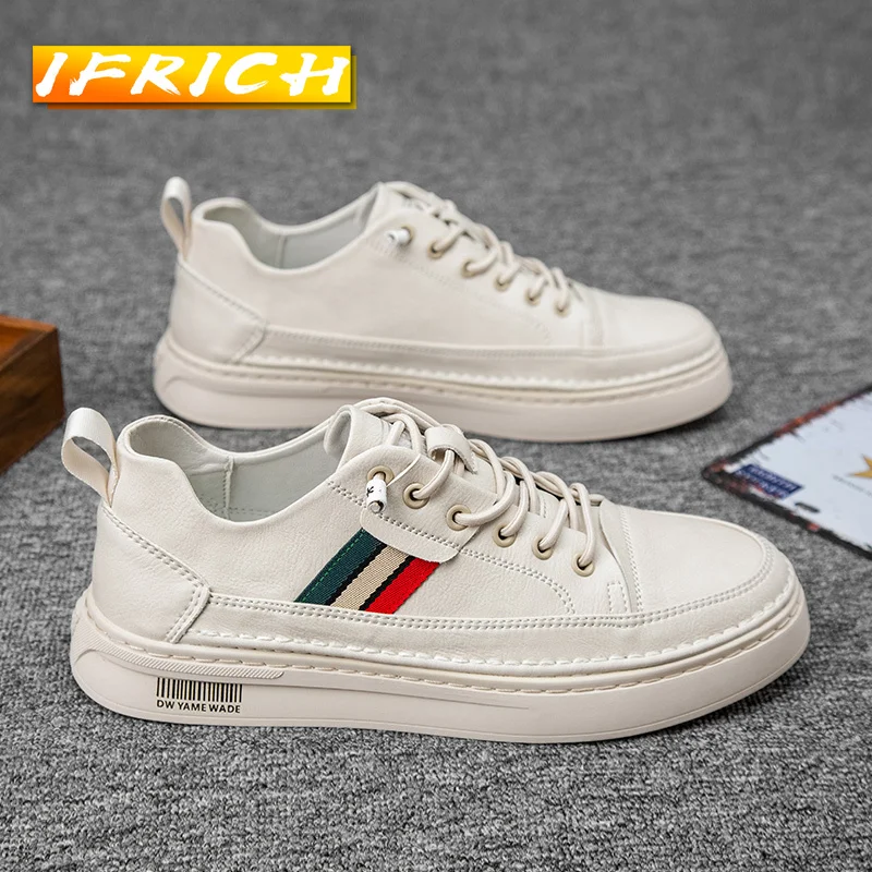 

2021 Hot Sale Casual Mens Footwear Black Beige Men Leather Sneakers Good Quality Youth Fashion Men Shoe Lace Up Shoes Adult