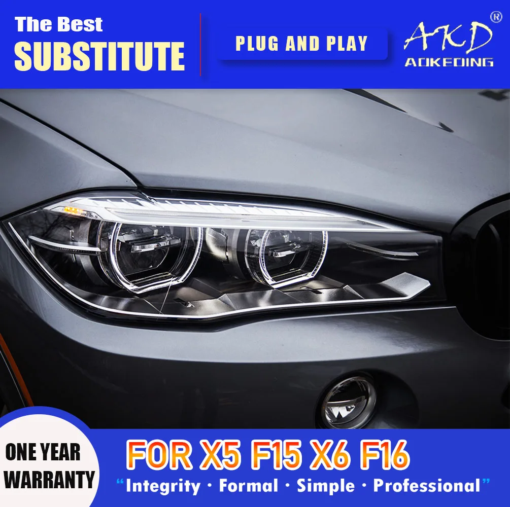 

AKD Head Lamp for BMW X5 X6 LED Headlight 2013-2019 Headlights F15 F16 DRL Turn Signal High Beam Angel Eye Projector