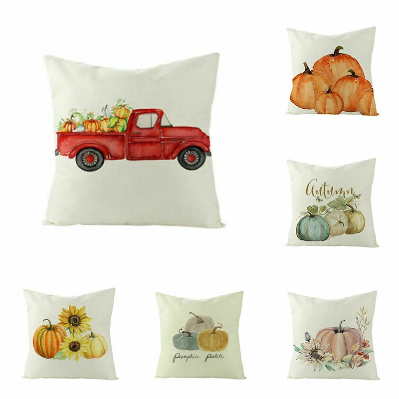 Happy Thanksgiving Day Pillowcase Harvest Pumpkin Thanks Decor Fall 18&quot Sofa Waist Cushion Cover Home Room Decoration | Дом и сад