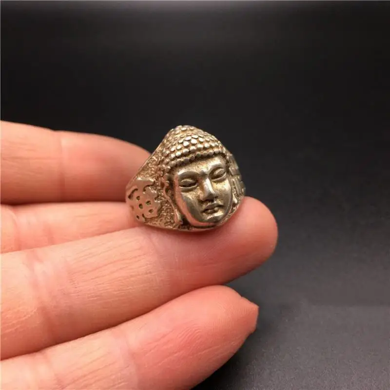 3 см Редкие Старые китайские Miao серебряные фотокольца буддистская статуя | Дом и